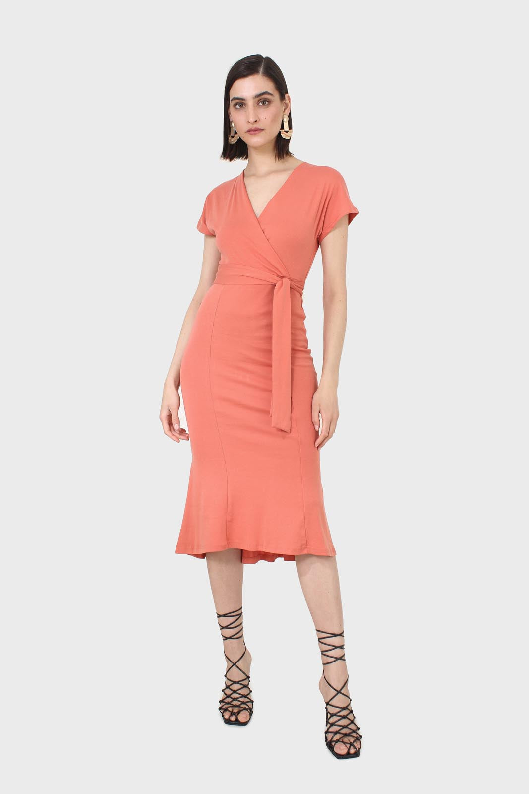 Orange short sleeved wrap dress