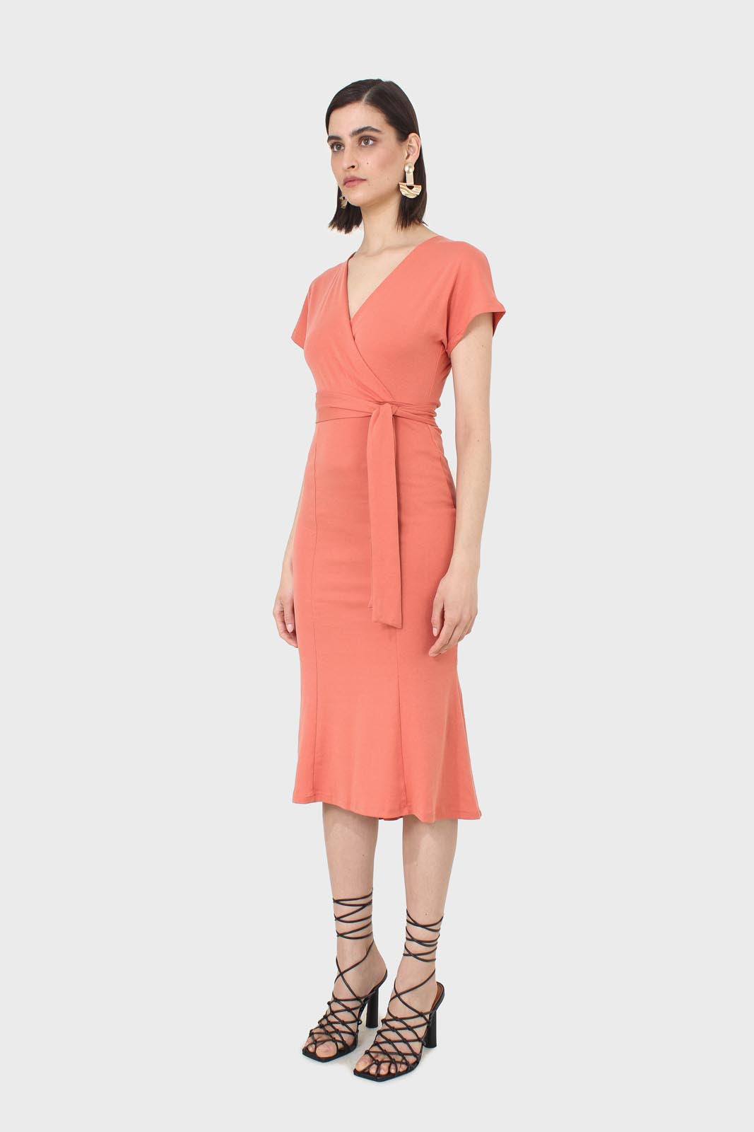 Orange short sleeved wrap dress