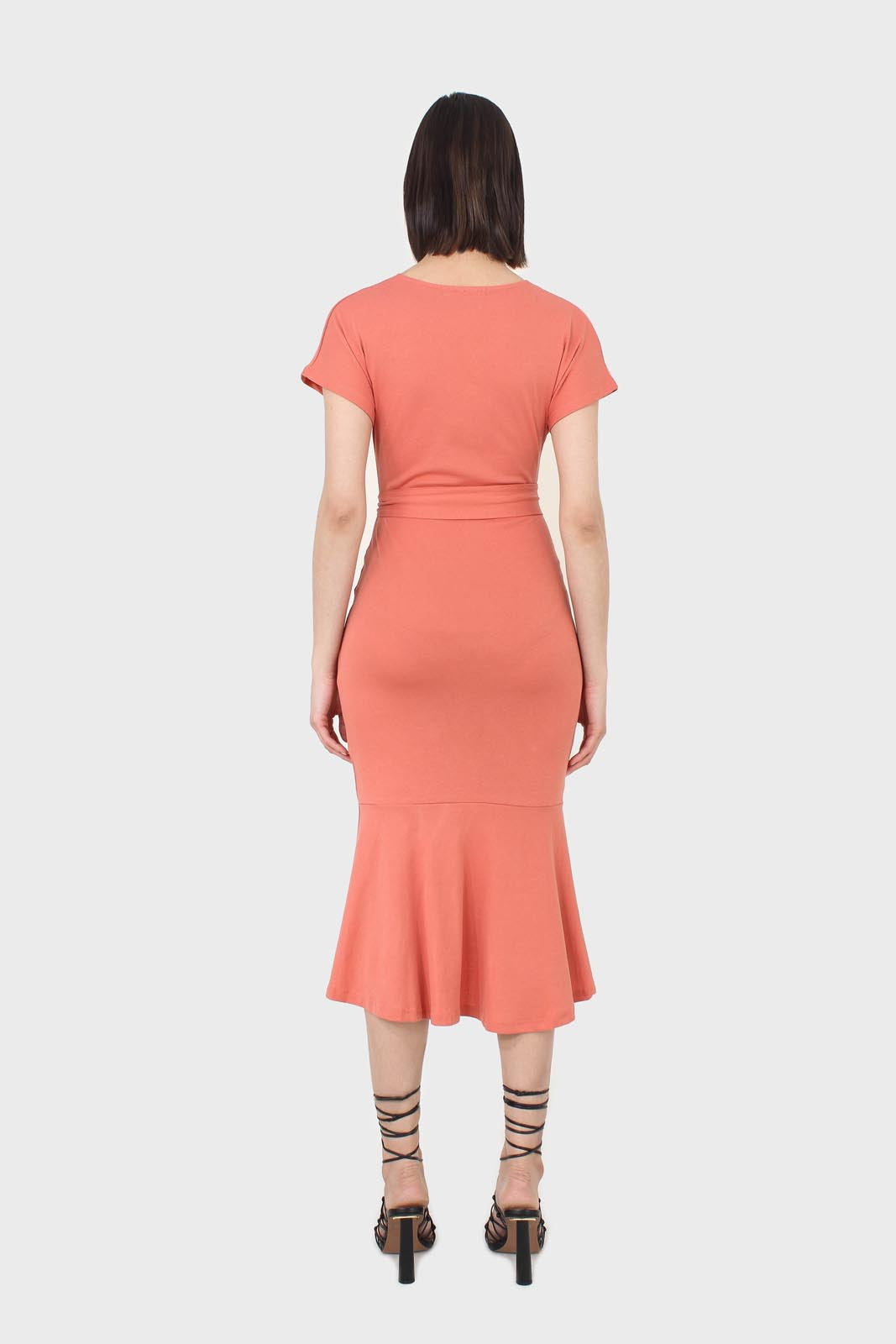 Orange short sleeved wrap dress