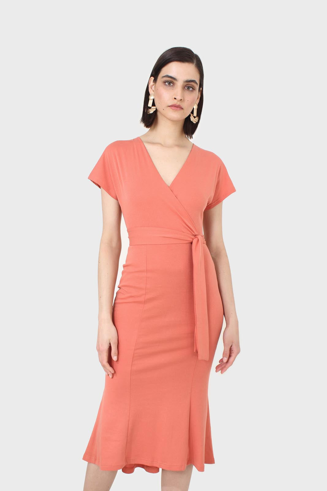 Orange short sleeved wrap dress
