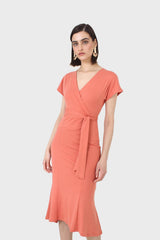 Orange short sleeved wrap dress