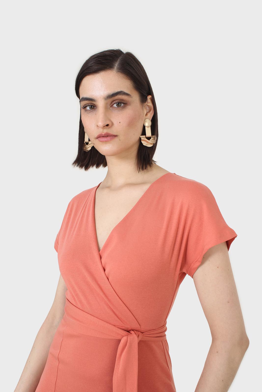 Orange short sleeved wrap dress
