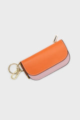 Pink and orange genuine leather cardholder and pen set