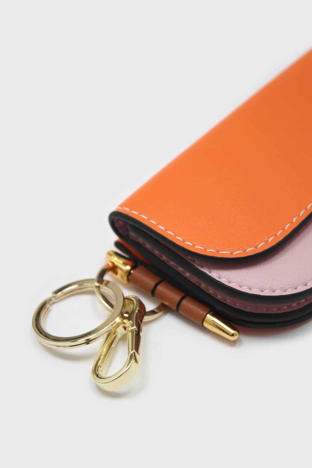 Pink and orange genuine leather cardholder and pen set