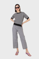 Black and ivory gingham check knit top