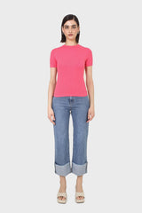 Coral cotton blend crew neck tee