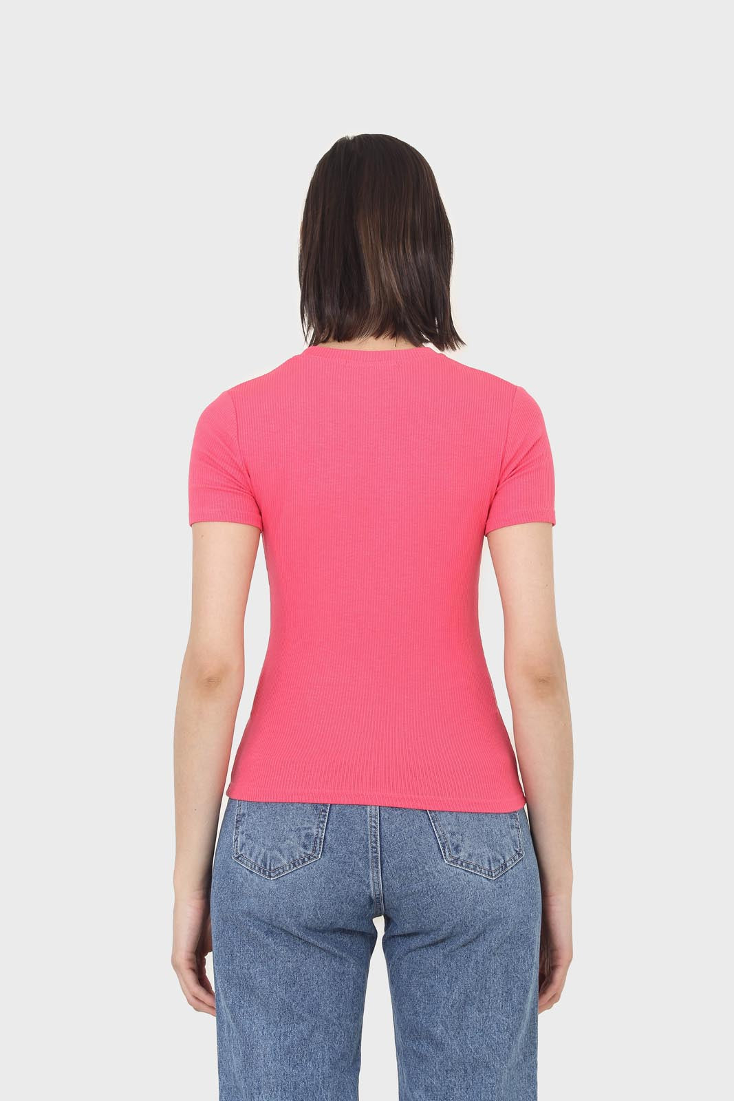 Coral cotton blend crew neck tee