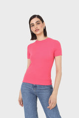 Coral cotton blend crew neck tee