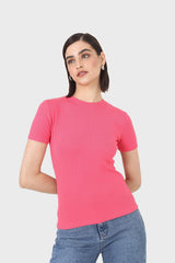 Coral cotton blend crew neck tee
