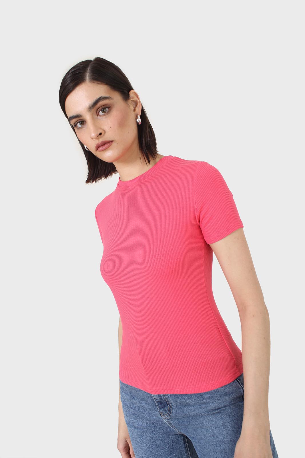 Coral cotton blend crew neck tee