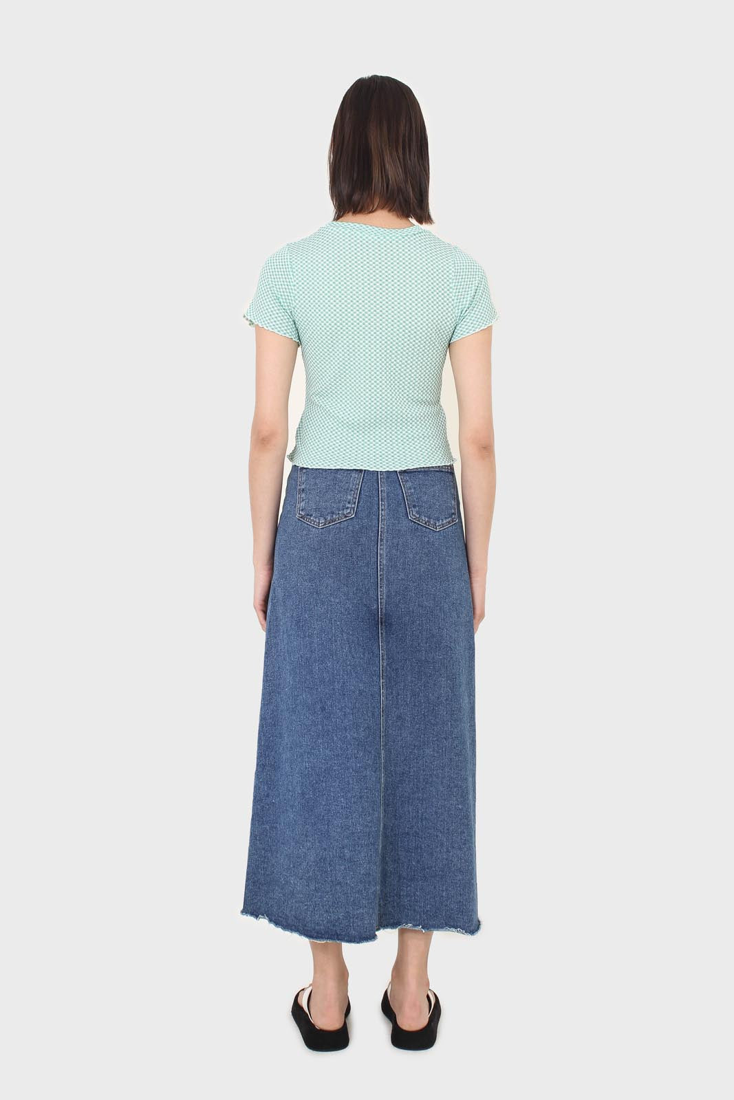 Green and ivory lettuce hem top