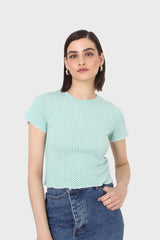 Green and ivory lettuce hem top