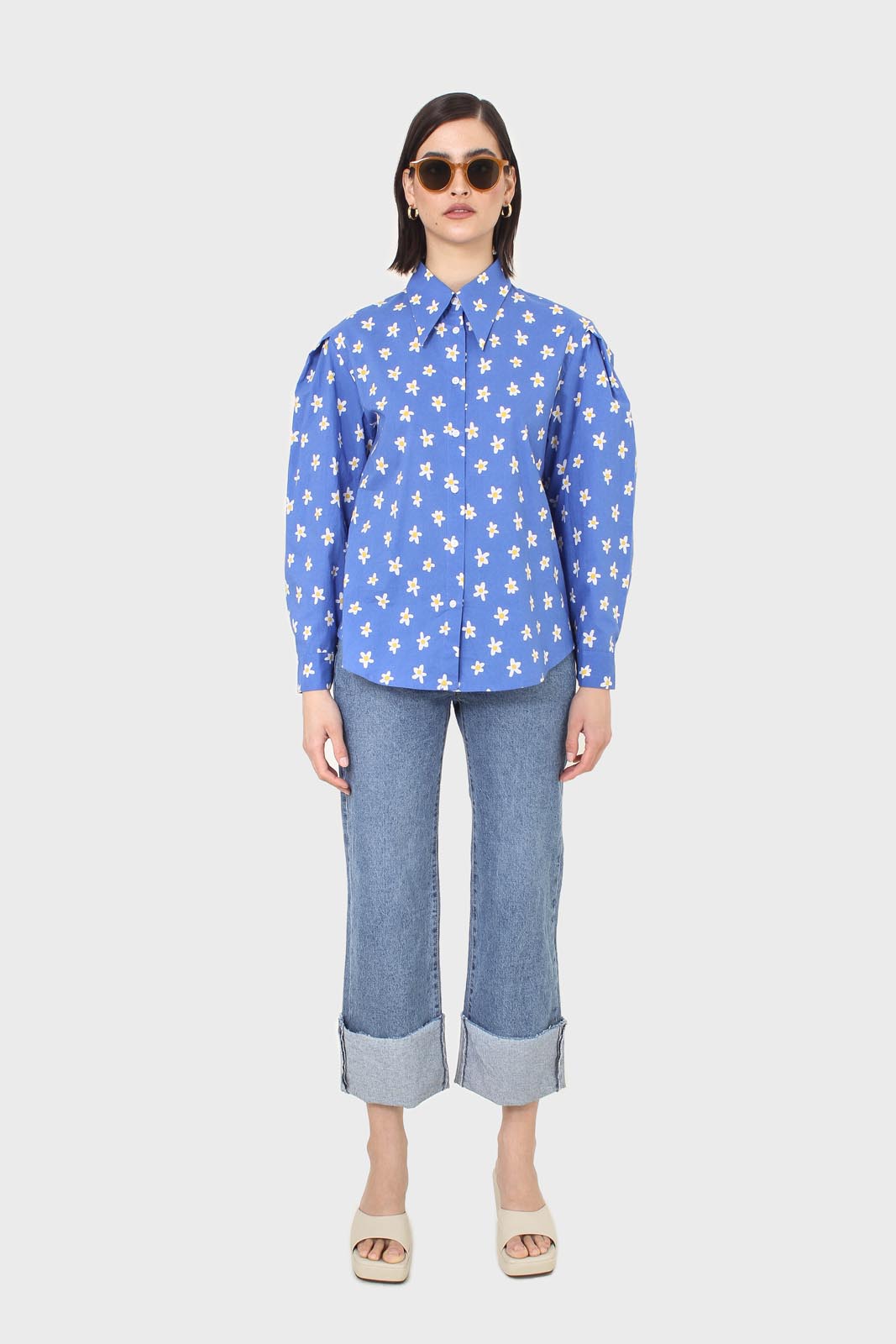 Cobalt blue daisy print shirt