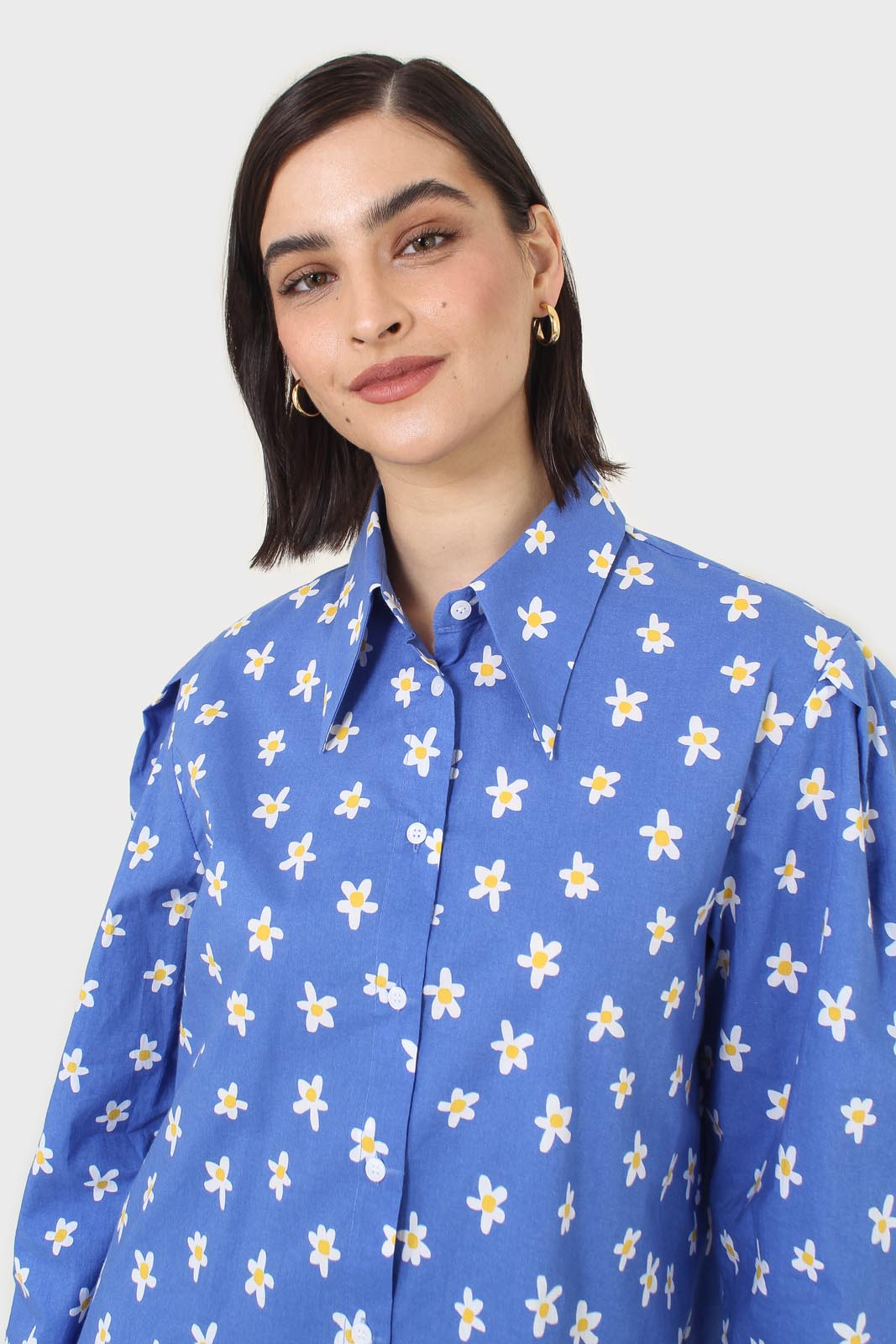 Cobalt blue daisy print shirt