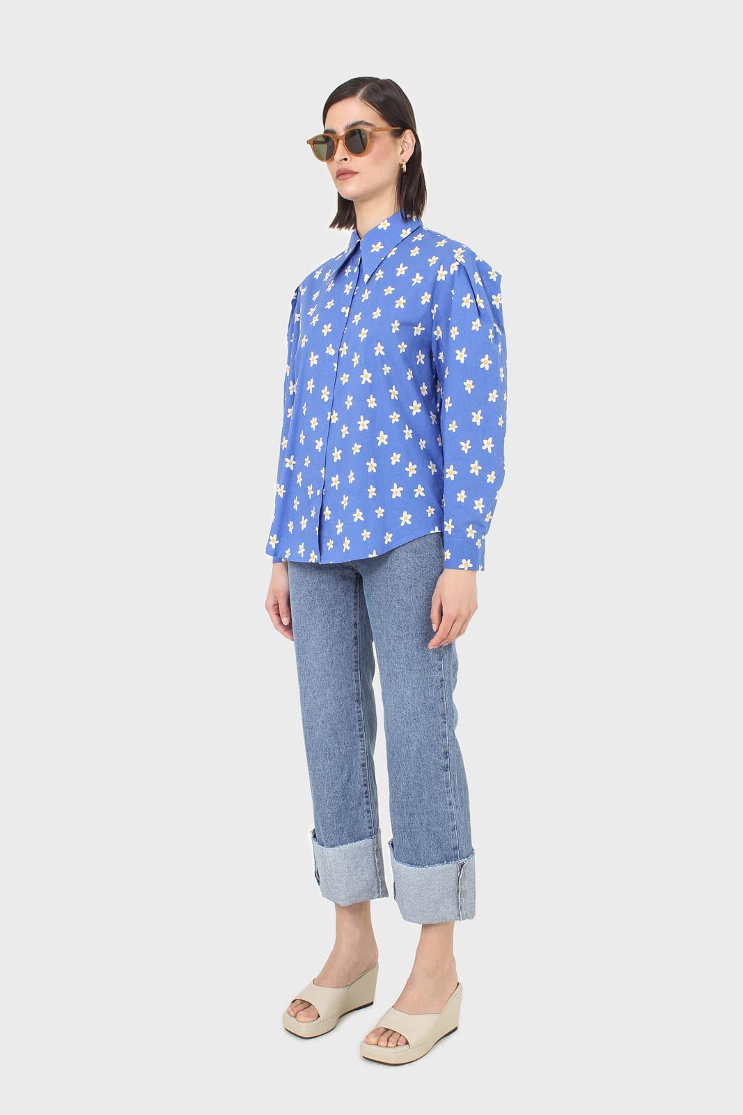 Cobalt blue daisy print shirt