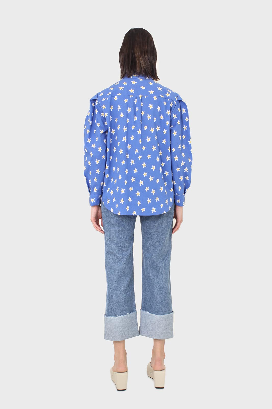 Cobalt blue daisy print shirt
