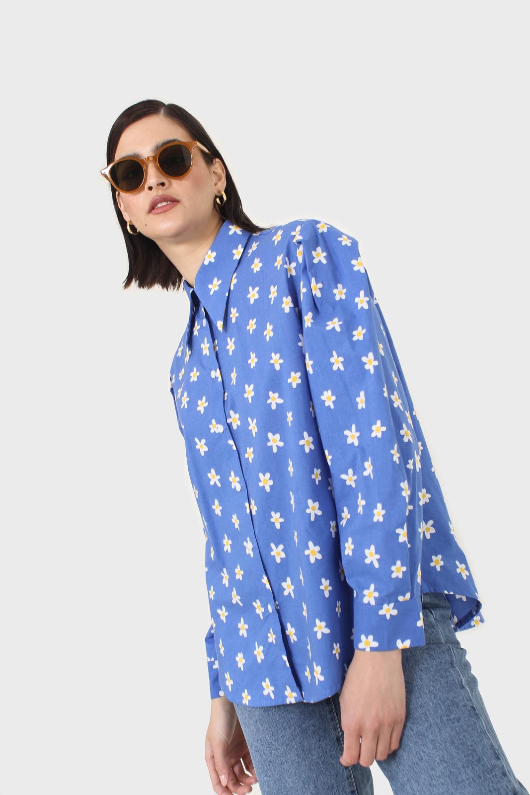 Cobalt blue daisy print shirt