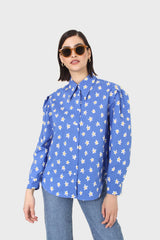 Cobalt blue daisy print shirt