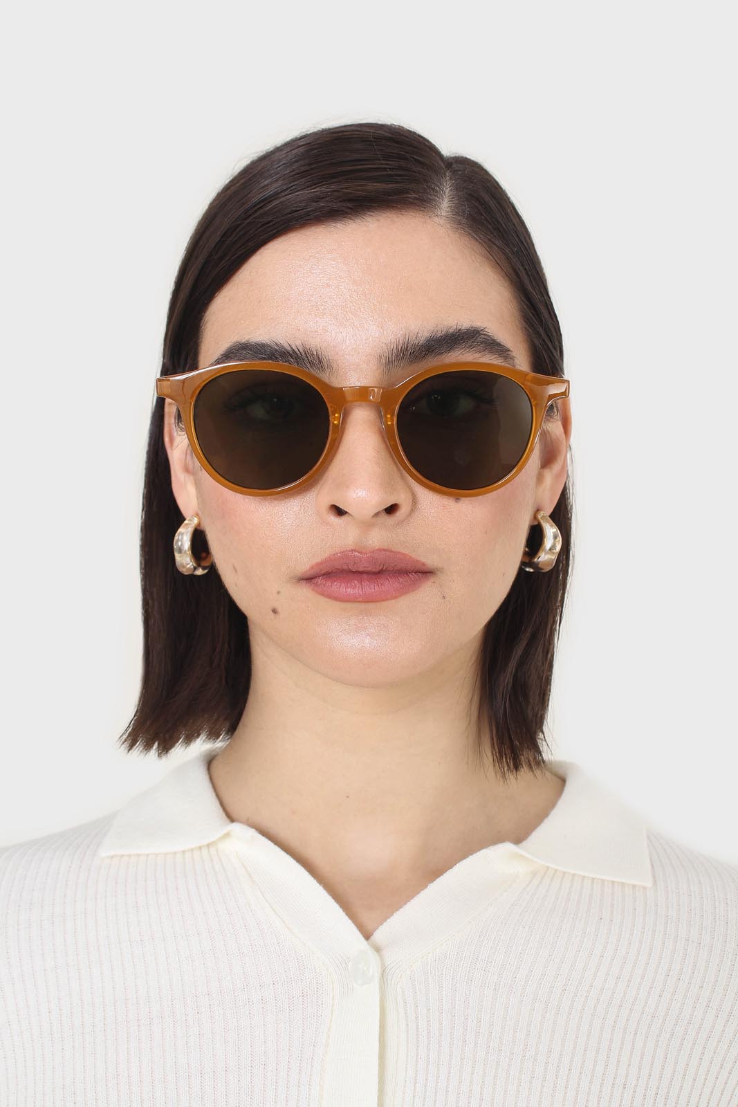 Mustard and khaki classic round sunglasses