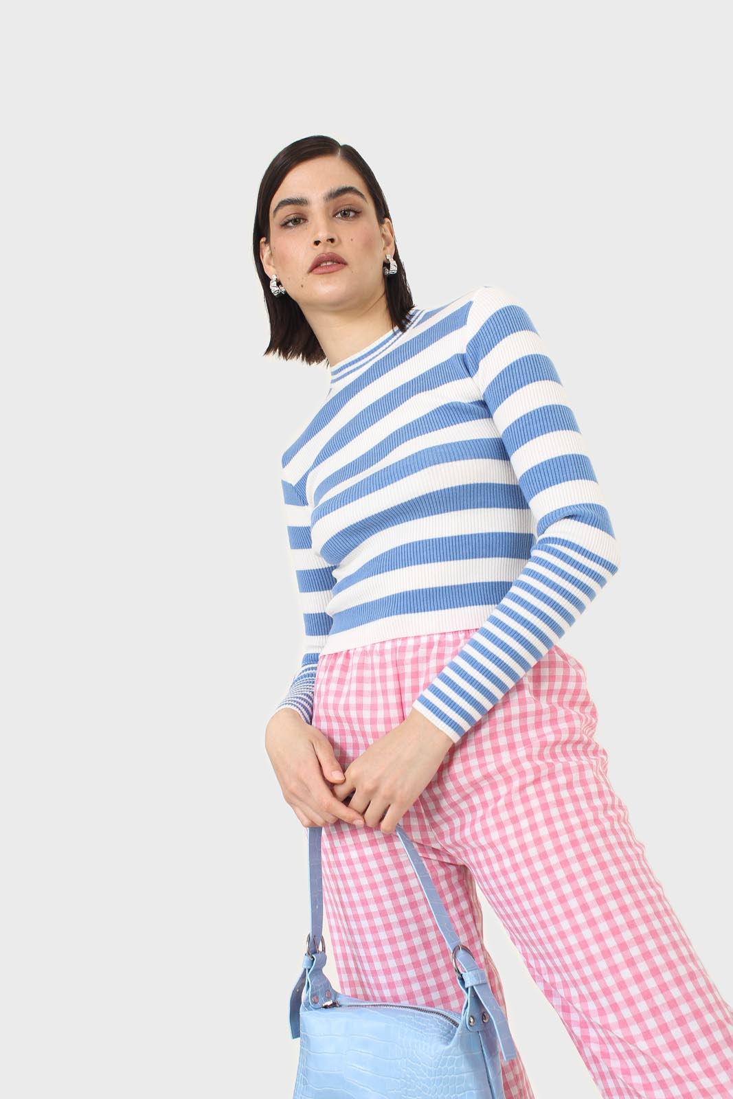 Blue and white bretton stripe long sleeved top