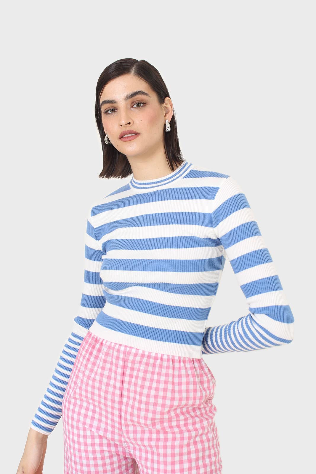 Blue and white bretton stripe long sleeved top