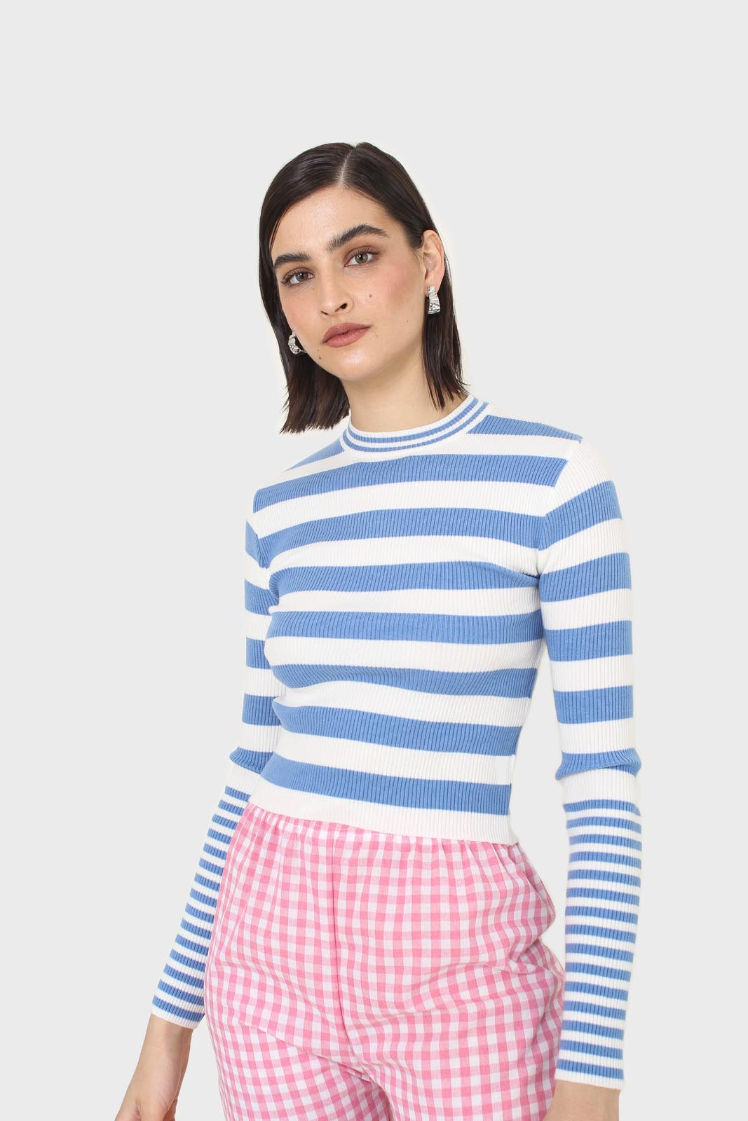 Blue and white bretton stripe long sleeved top
