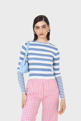 Blue and white bretton stripe long sleeved top