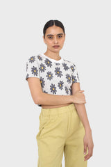 Ivory large daisy print  cropped tee