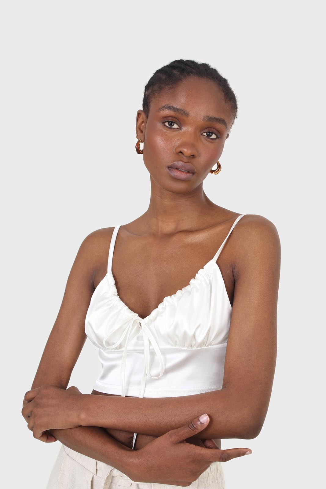 Ivory tie front milk maid cropped top