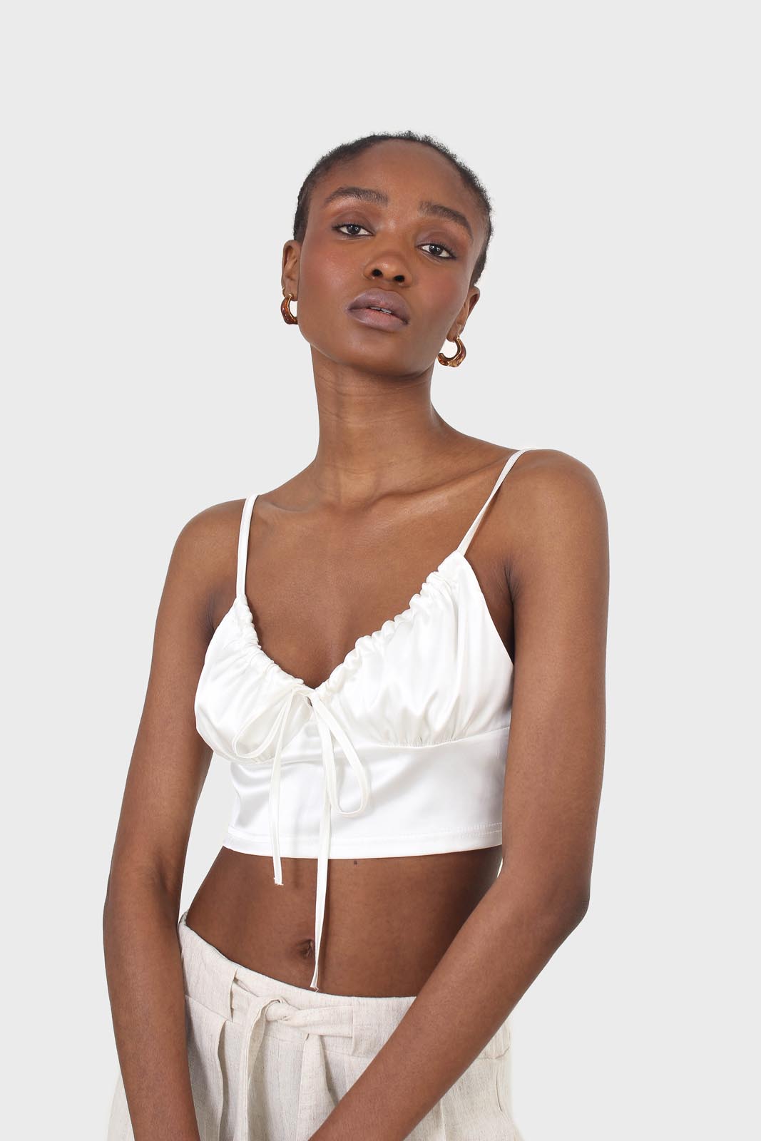 Ivory tie front milk maid cropped top