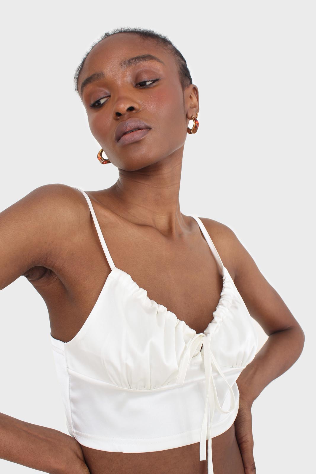 Ivory tie front milk maid cropped top