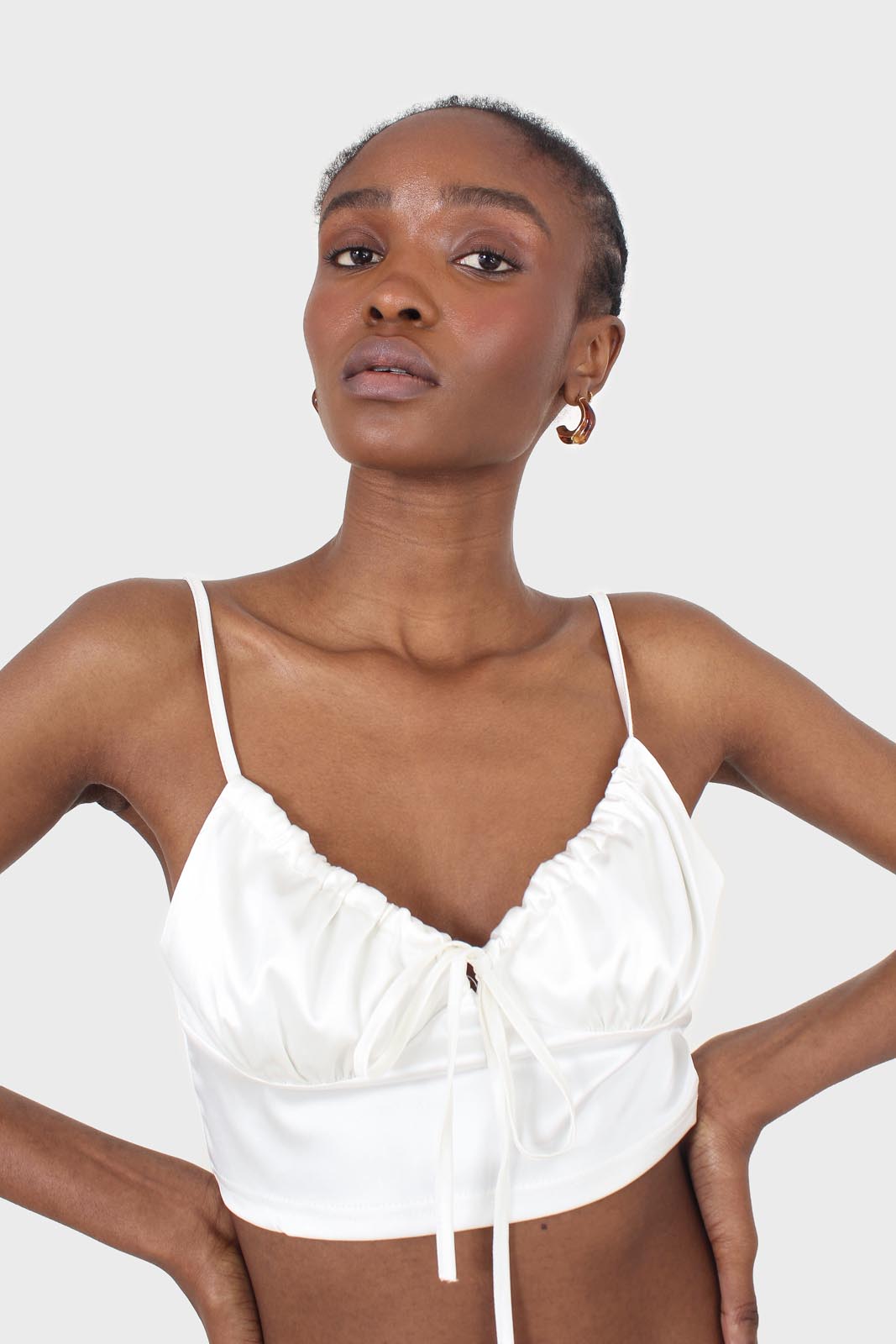 Ivory tie front milk maid cropped top