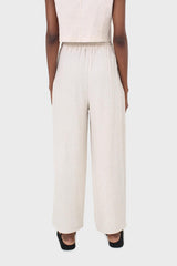 Oatmeal elasticated waist tie front linen trousers
