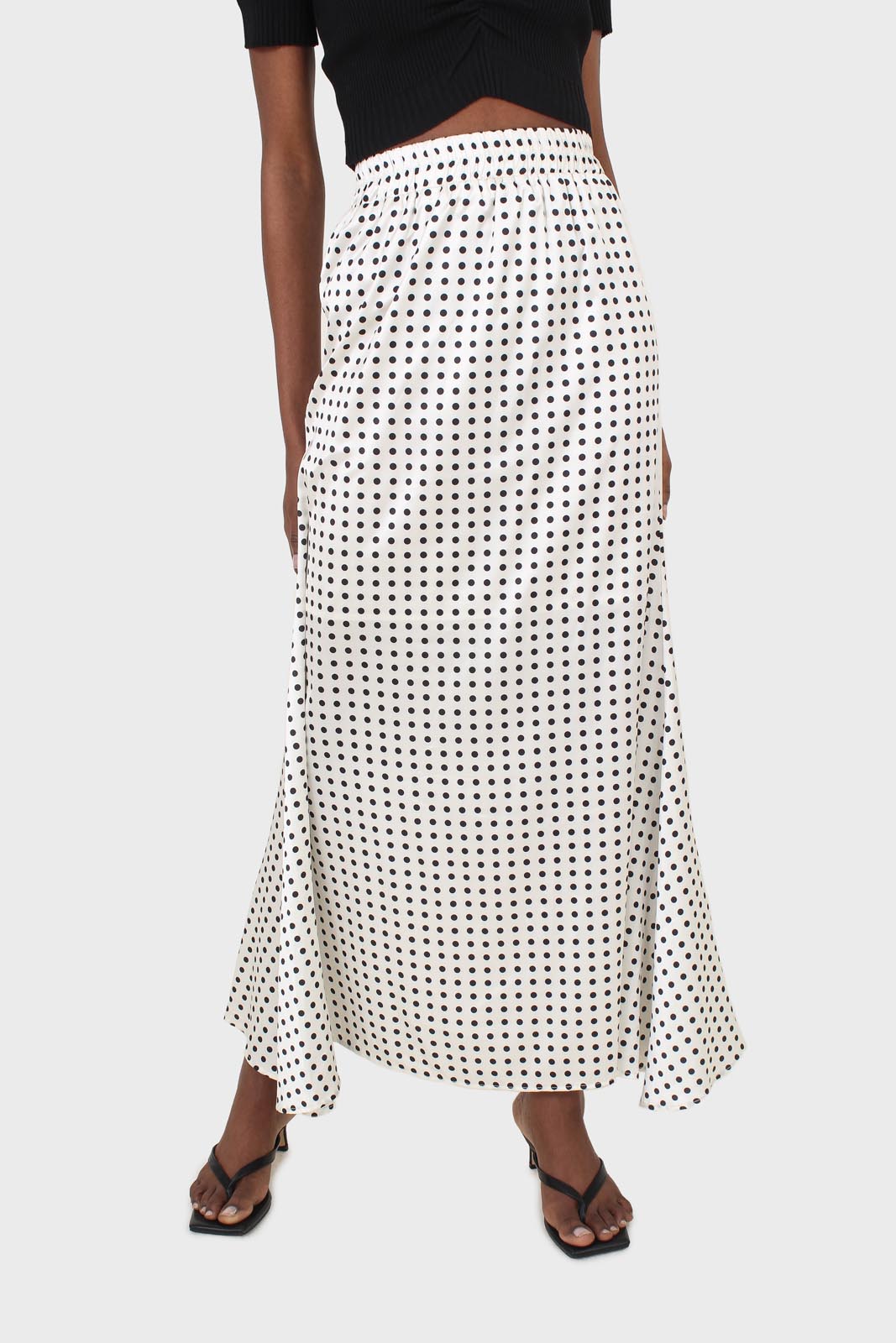 Ivory and black polka dot elasticated waistband maxi skirt