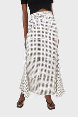 Ivory and black polka dot elasticated waistband maxi skirt