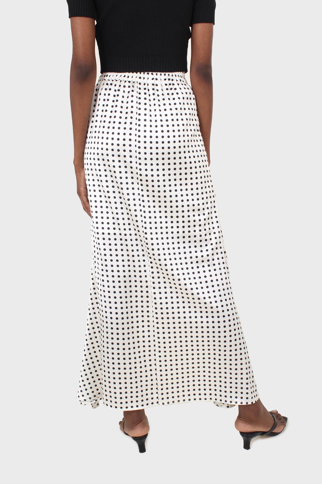 Ivory and black polka dot elasticated waistband maxi skirt