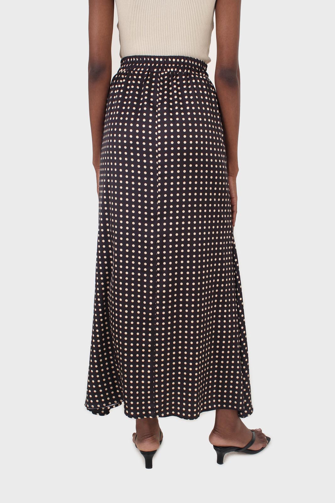 Black and beige polka dot elasticated waistband maxi skirt