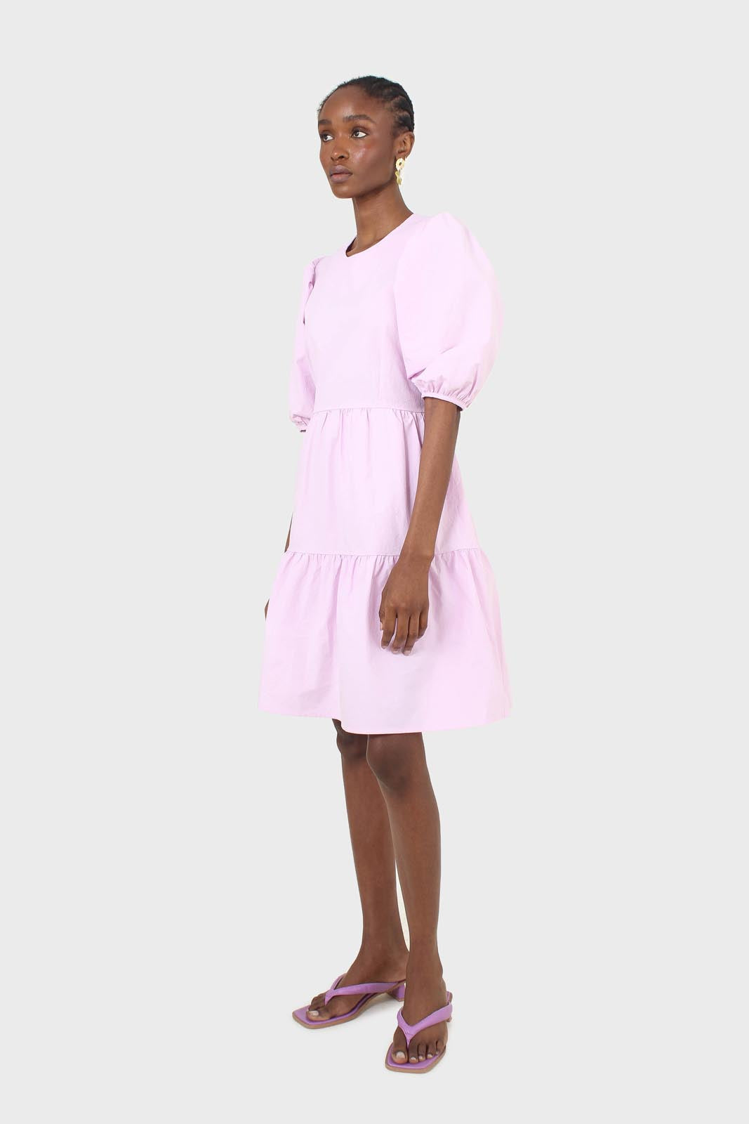 Lilac tiered puff sleeve mini dress