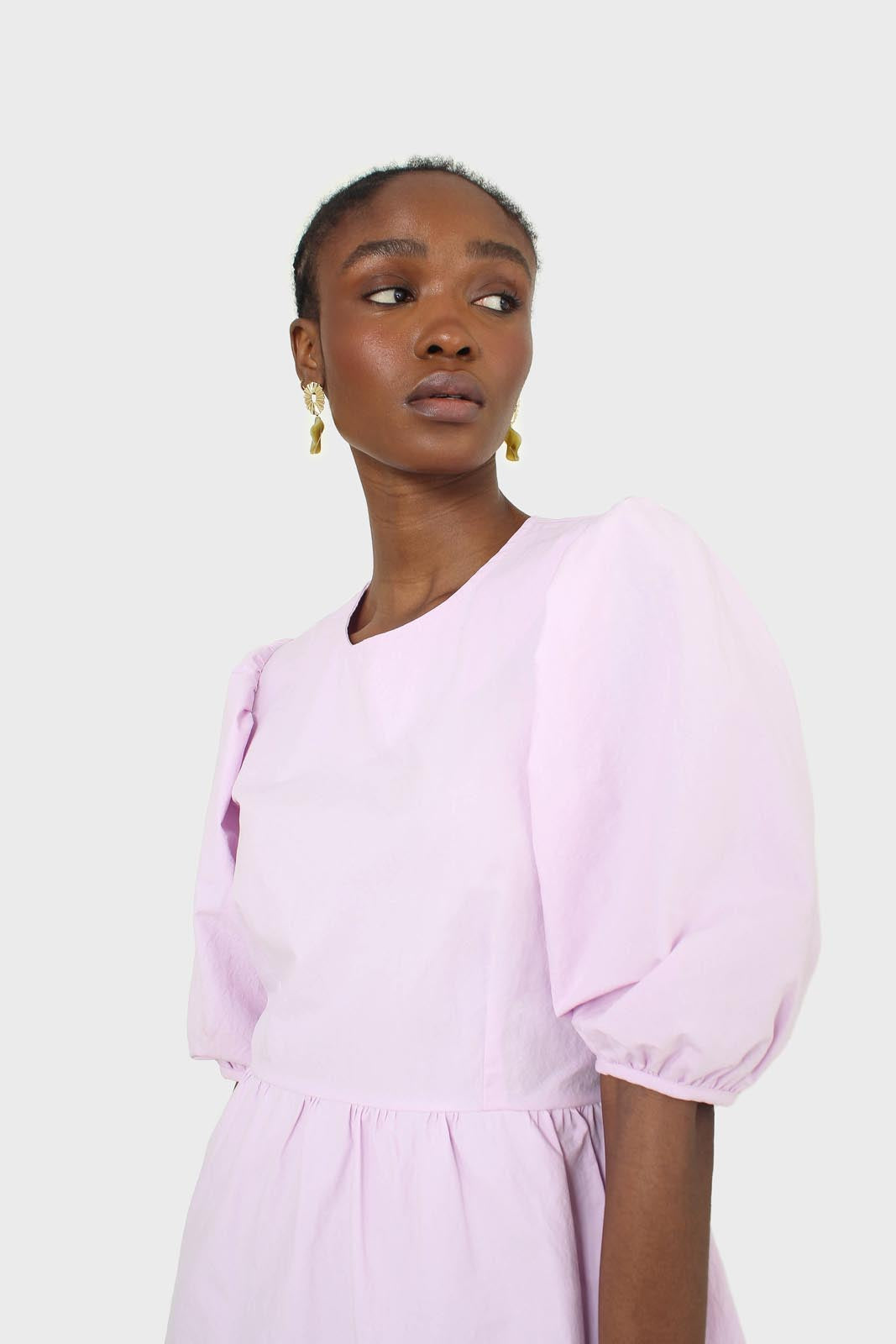 Lilac tiered puff sleeve mini dress