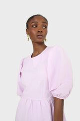 Lilac tiered puff sleeve mini dress