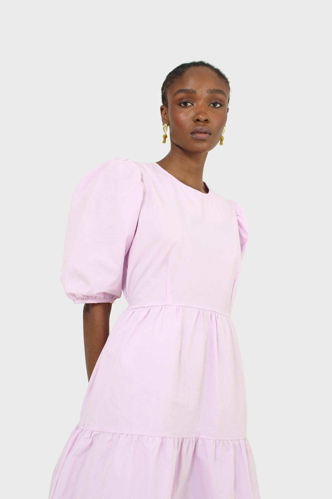 Lilac tiered puff sleeve mini dress