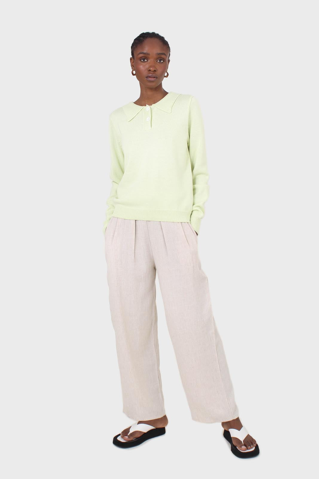 Lime green knit polo long sleeved top