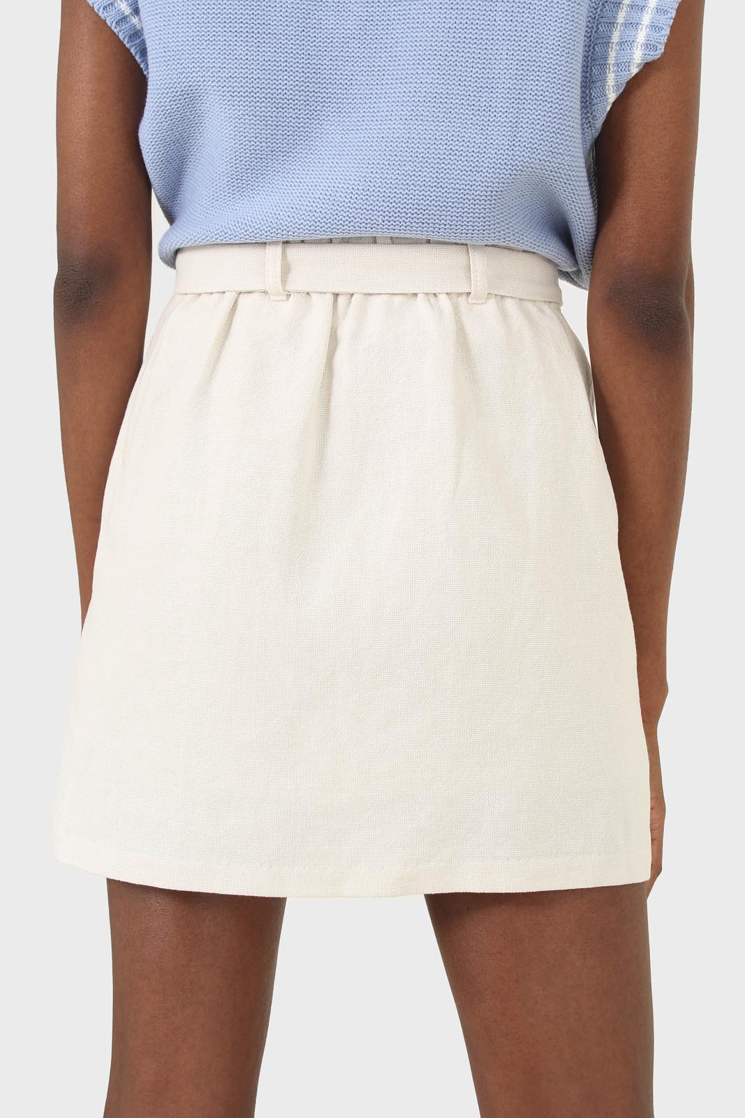 Ivory belted mini skirt