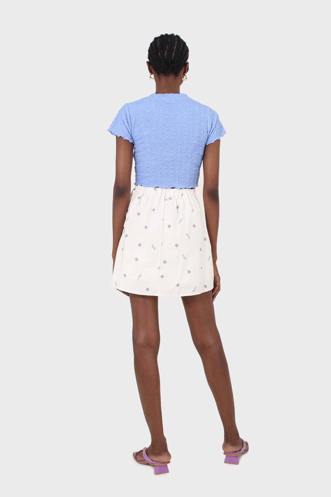 Ivory daisy print asymmetric tie skort