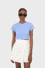 Ivory daisy print asymmetric tie skort