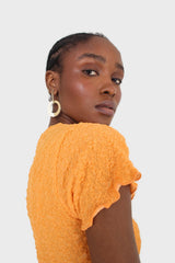 Orange shirring crew neck tee