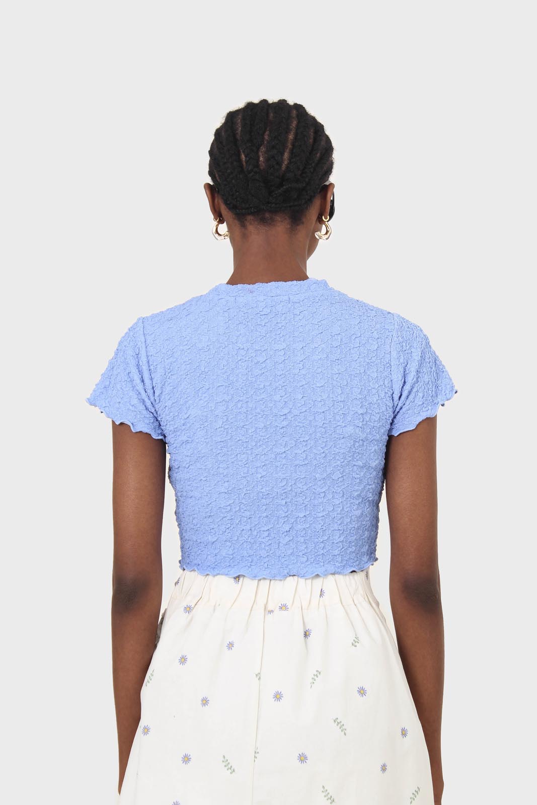 Blue shirring crew neck tee