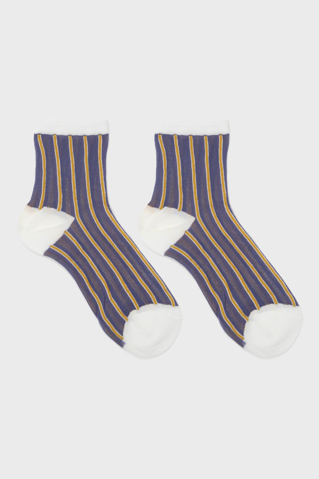 Blue and yellow striped sheer socks