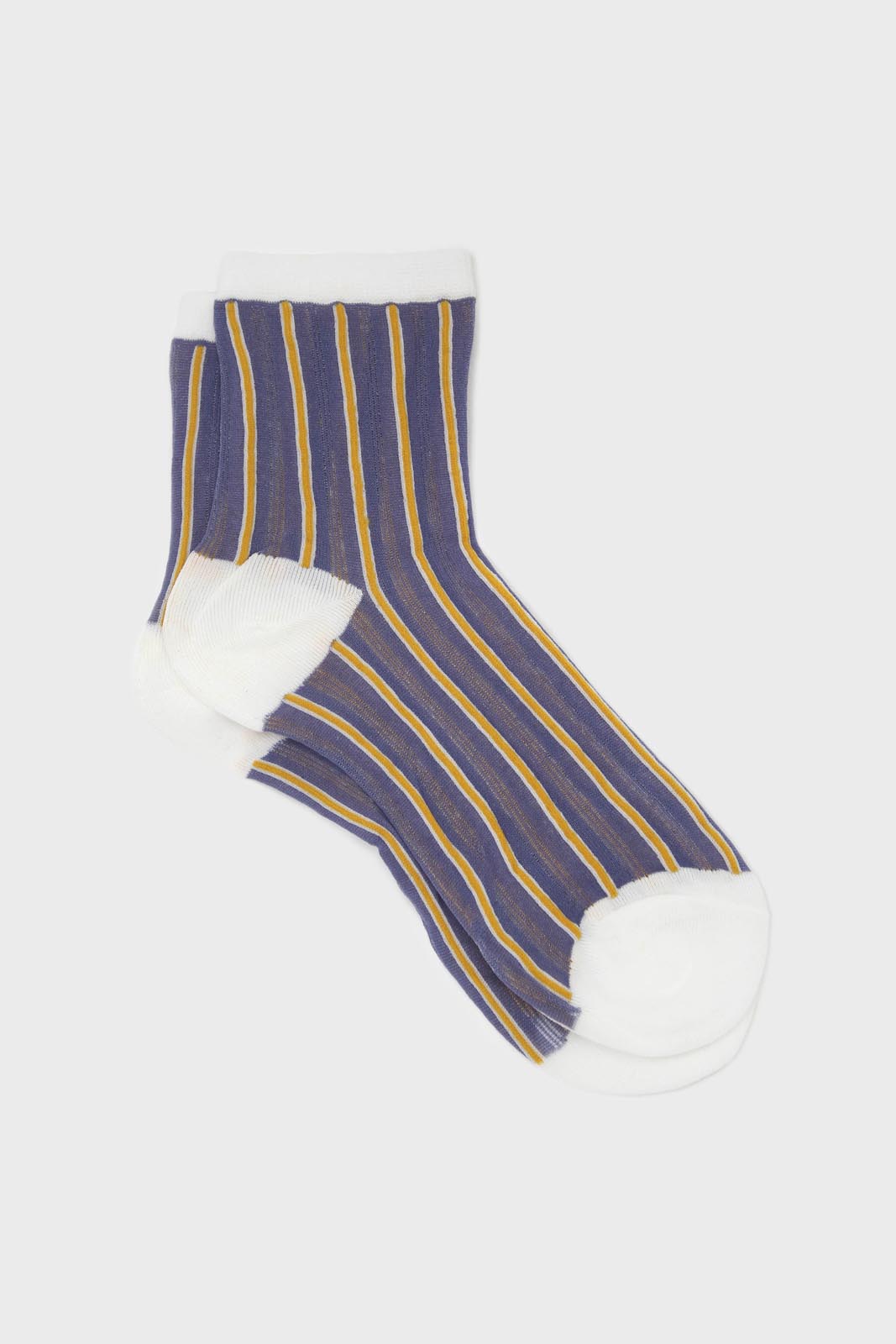 Blue and yellow striped sheer socks