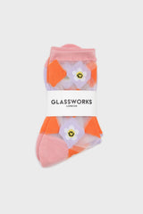 Orange and white diamond smily daisy sheer socks